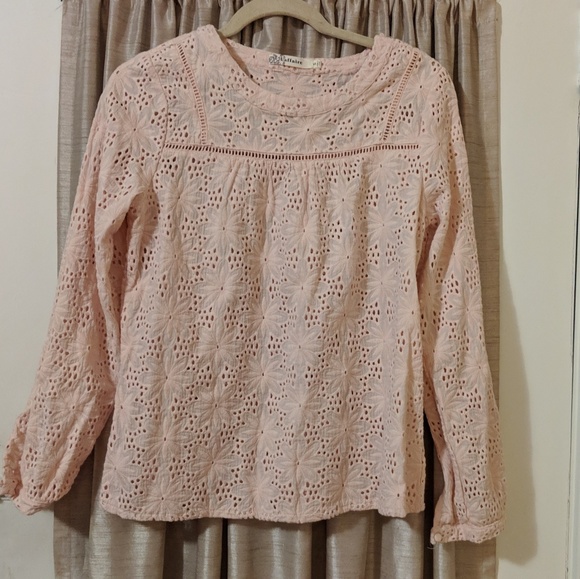 Laffaire blush pink crocheted blouse. - Picture 1 of 3